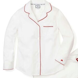 Petite Plume Twill Pajama Top Size Medium White Red Piping